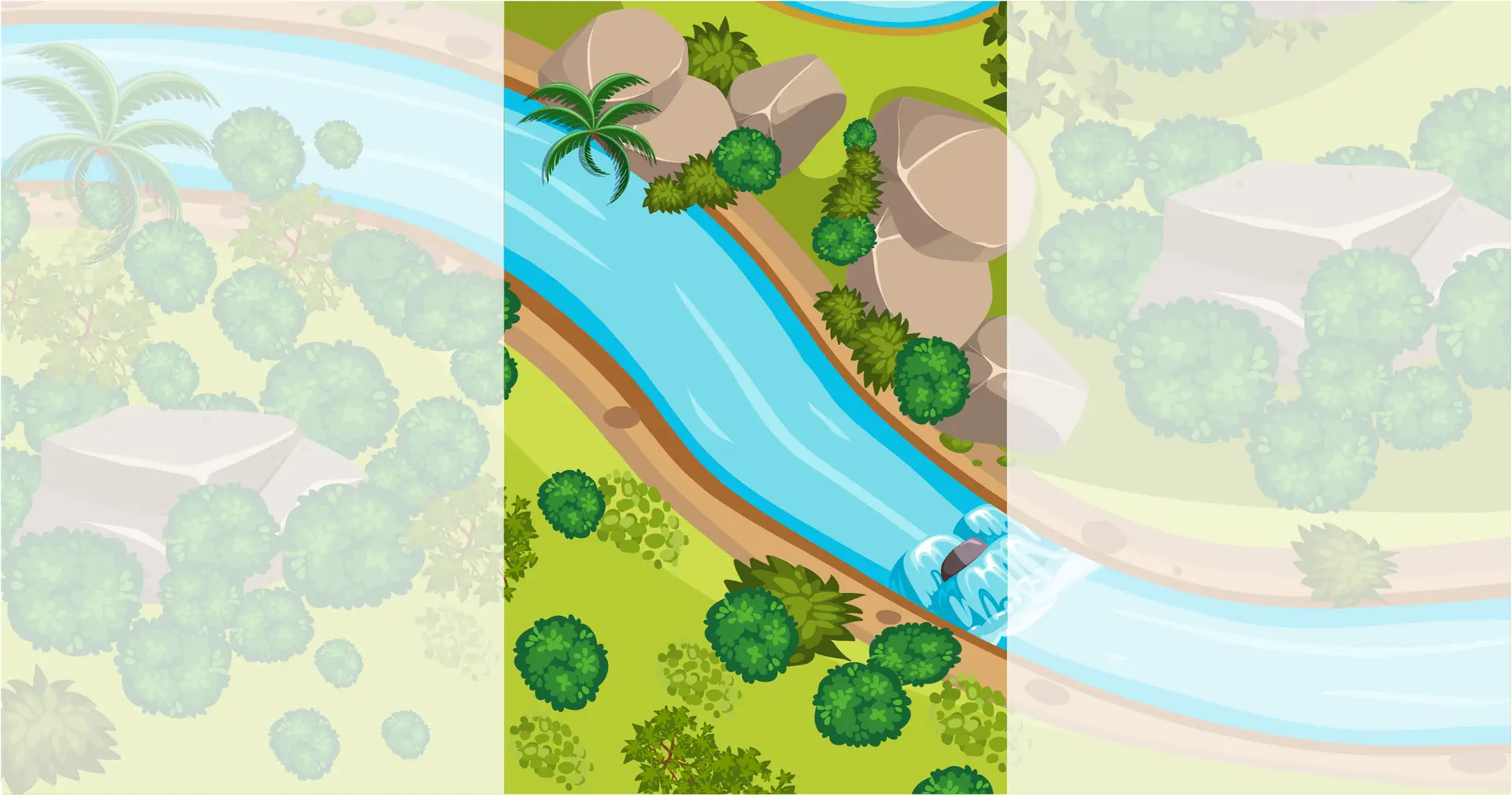 An image of a stream that shows how suicide prevention happens on three levels -- primary (upstream), secondary (midstream), and tertiary (downstream).