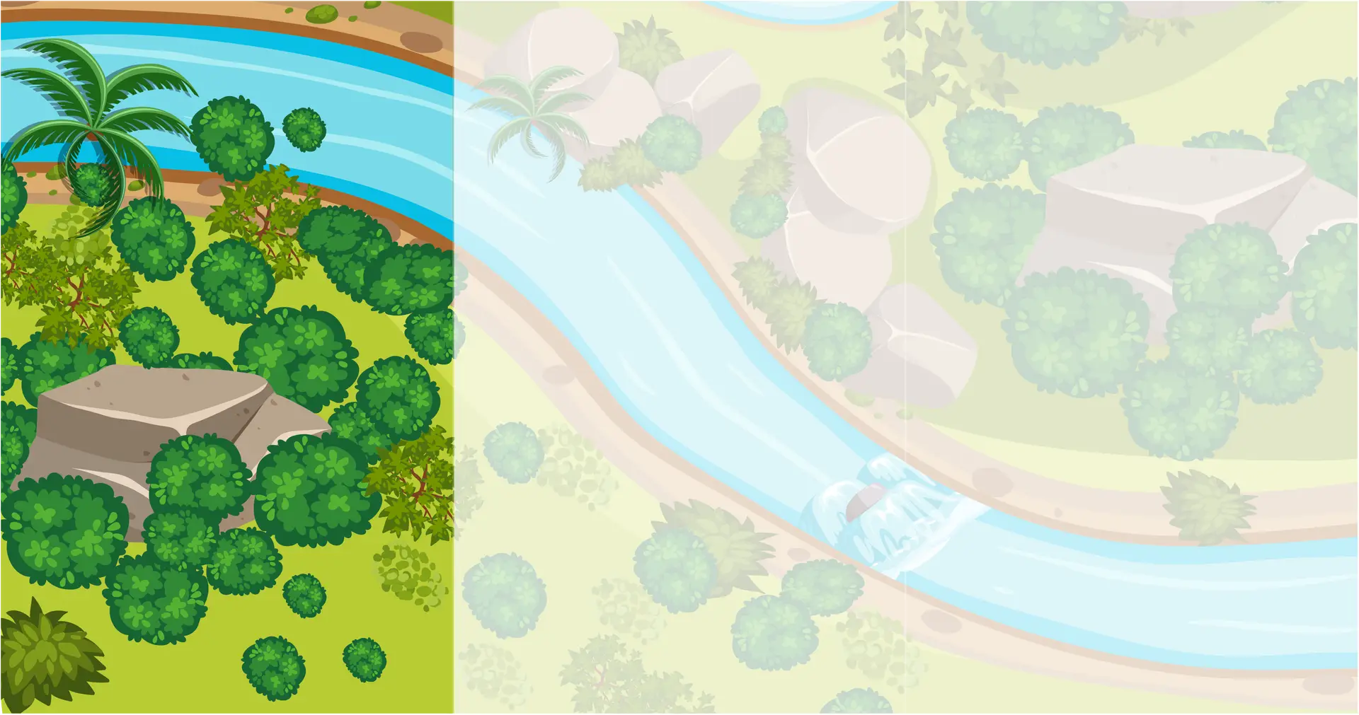 An image of a stream that shows how suicide prevention happens on three levels -- primary (upstream), secondary (midstream), and tertiary (downstream).